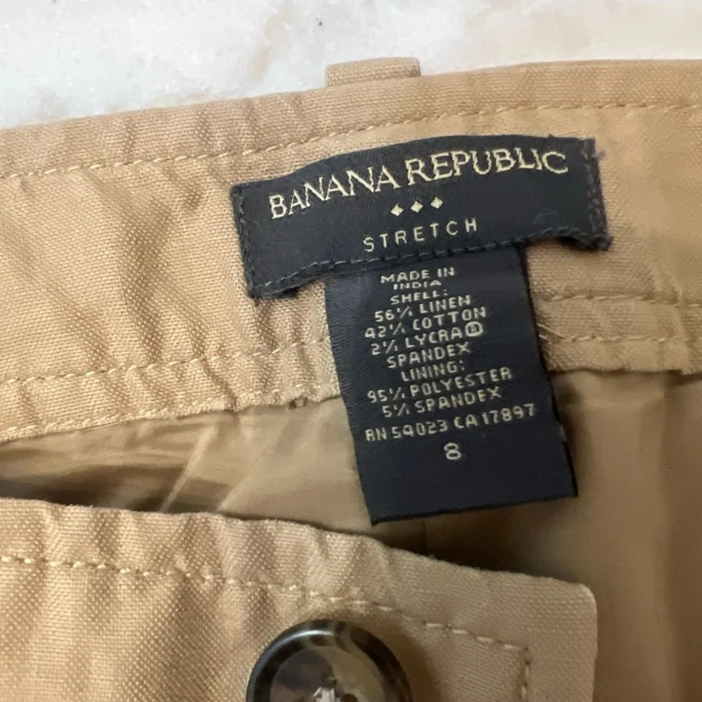 Banana Republic Cotton Linen Blend Womens Khaki Colored Lined Pants Size 8